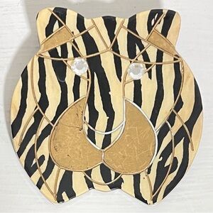 Vintage Brooch Stylized Tiger Large Statement Animal Print Pin